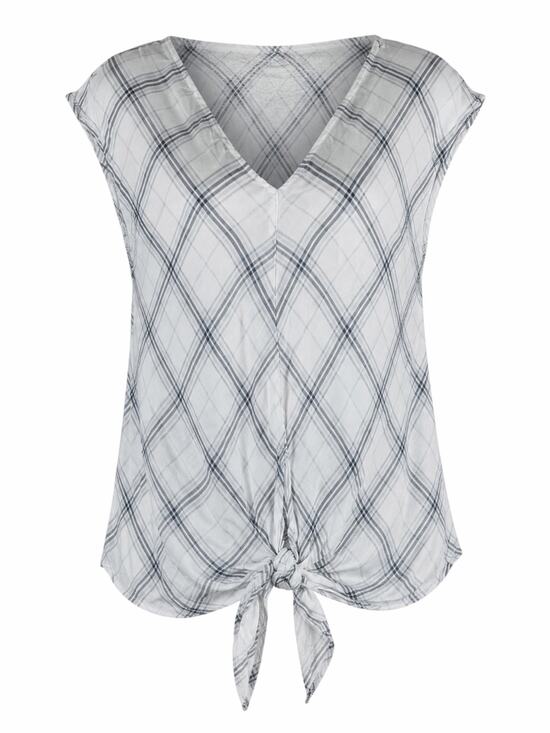 Max Studio Tops - Max Studio Sleeveless Plaid Tie Hem Top V Neck White Blue Size S